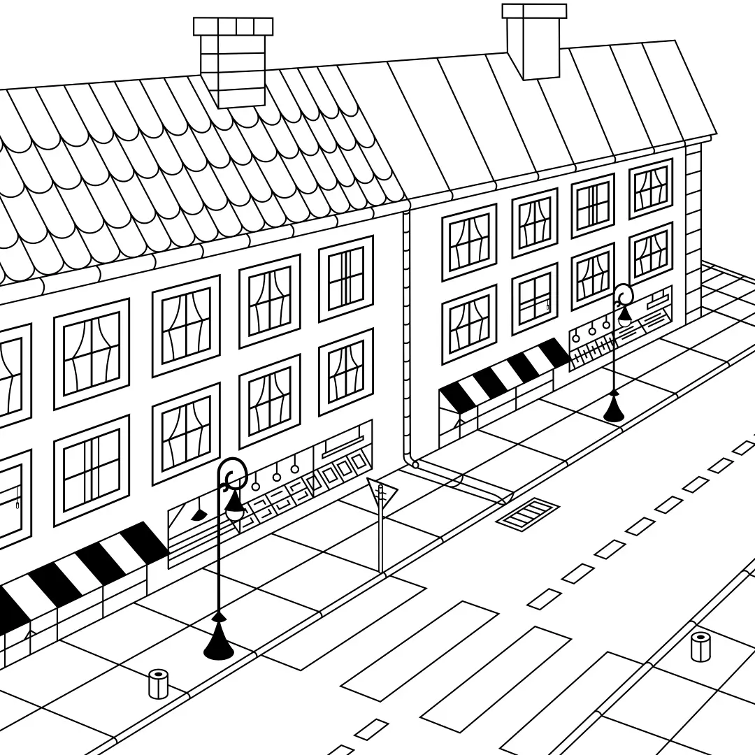 Digitale Zeichnung einer Stadtstraße