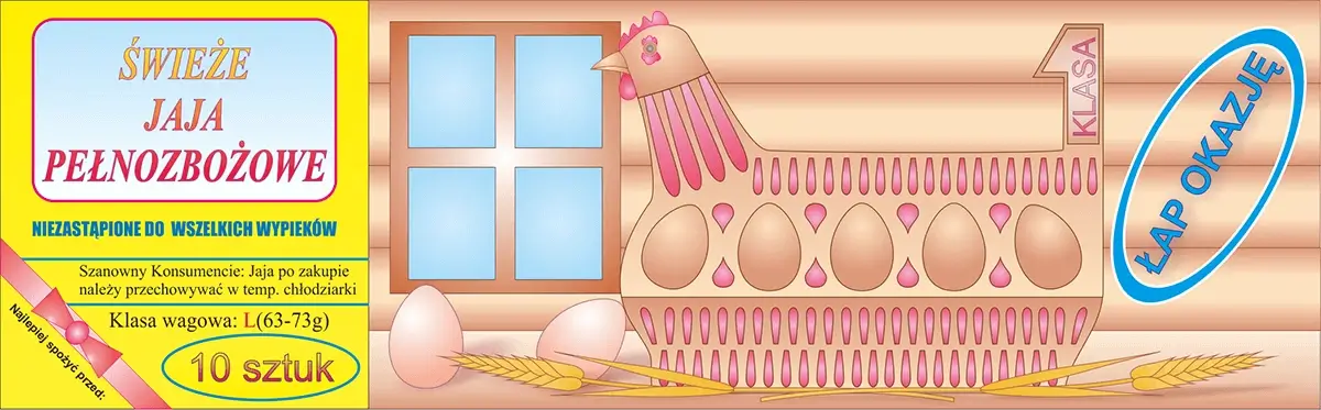 Label for eggs packaging – graphic design “Sitter“