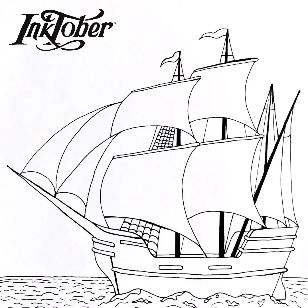 Zeichnung „Schiff auf See“ gezeichnet auf Inktober