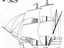 Drawing of a ship at sea on Inktober